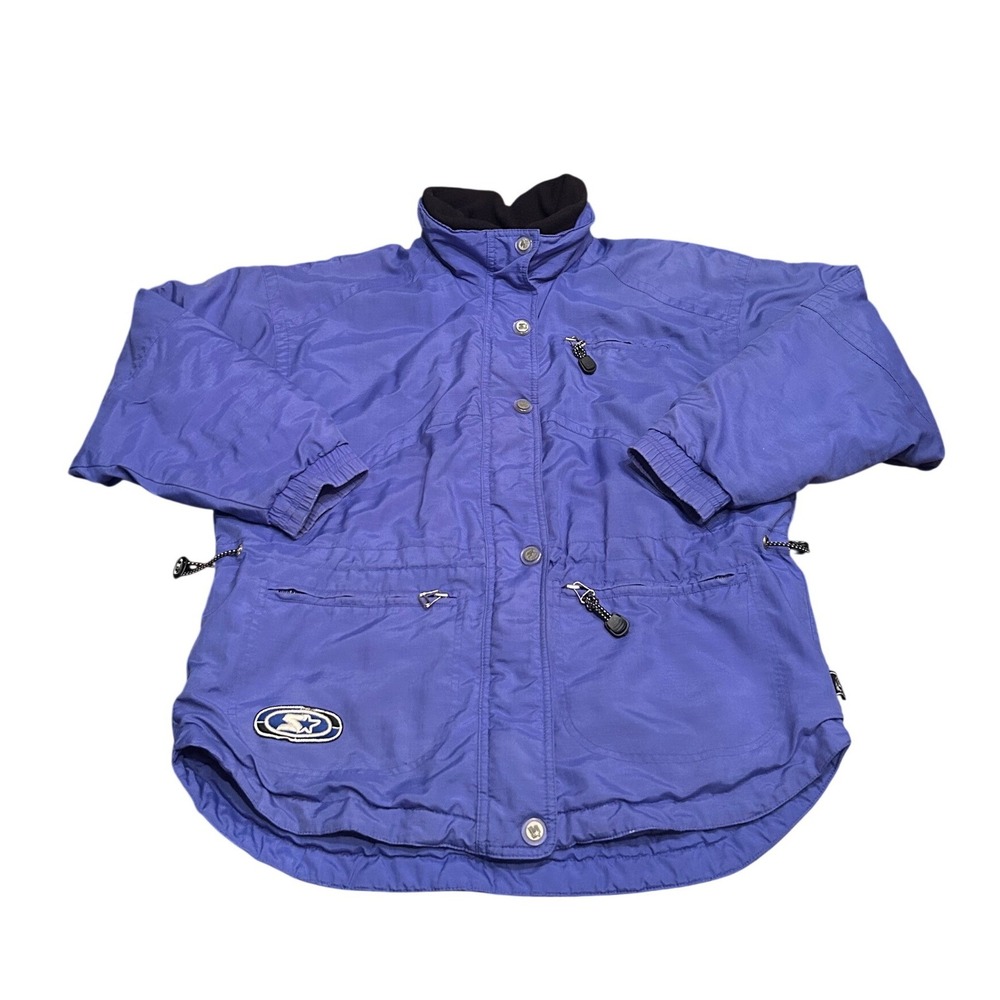 Starter Ripstop Jacket Women's Size Small Blue Cinch Waist‎ Parka Winter Coat